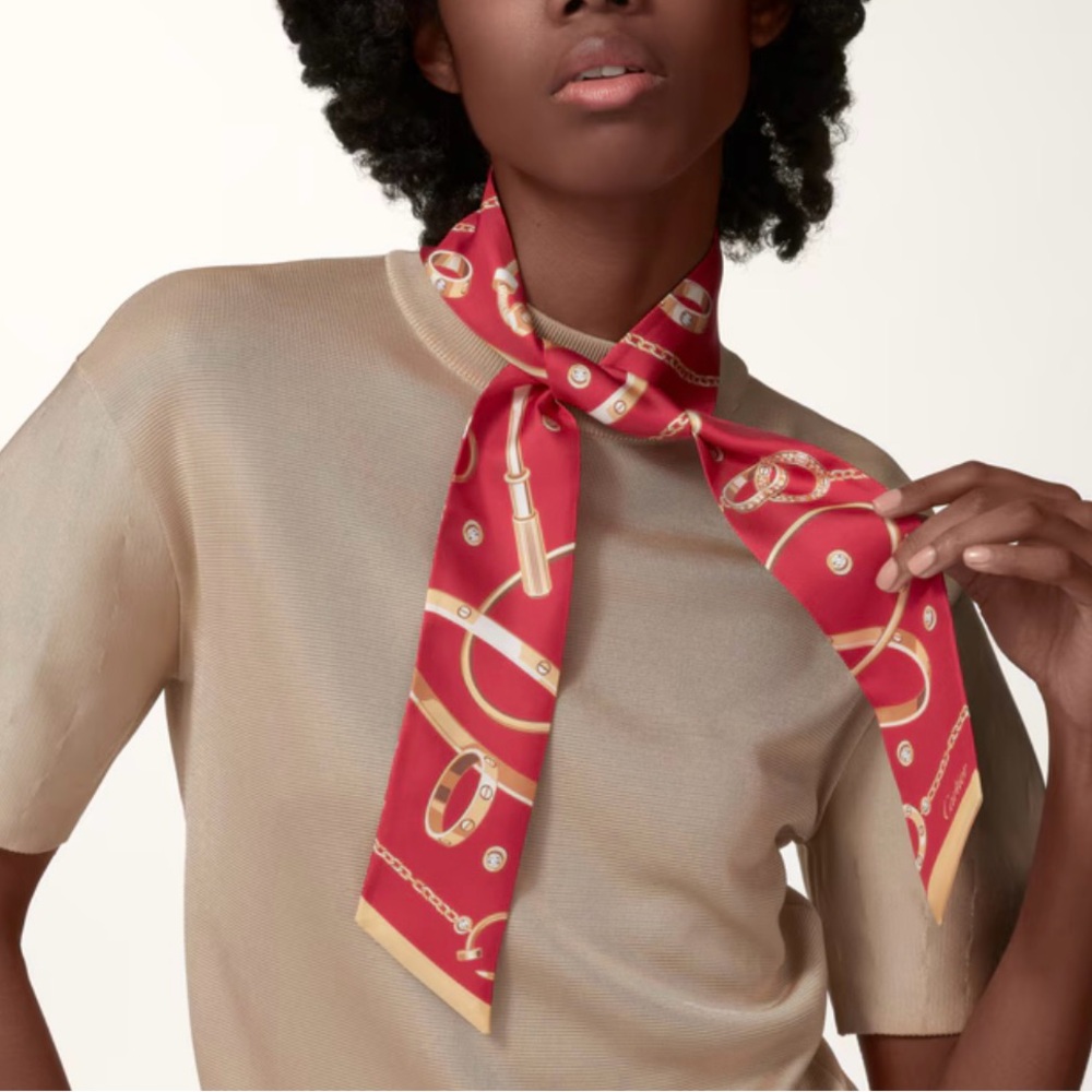 Cartier Love Elegant Red and Gold twilly Scarf